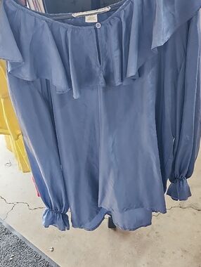 EXCHANGE Blue Ruffle Off-Shoulder Blouse